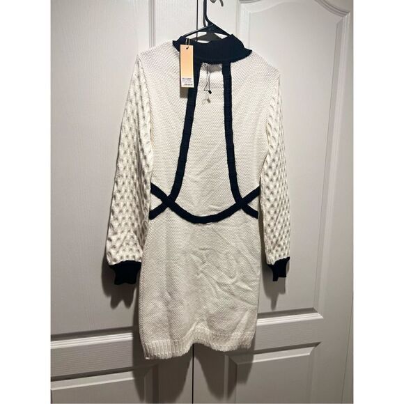 PAOLA BERNARDI VESTIDO ANDRESSA Contrast-Pipe Ribbed Sweater Dress S NWT$518 - Picture 4 of 5